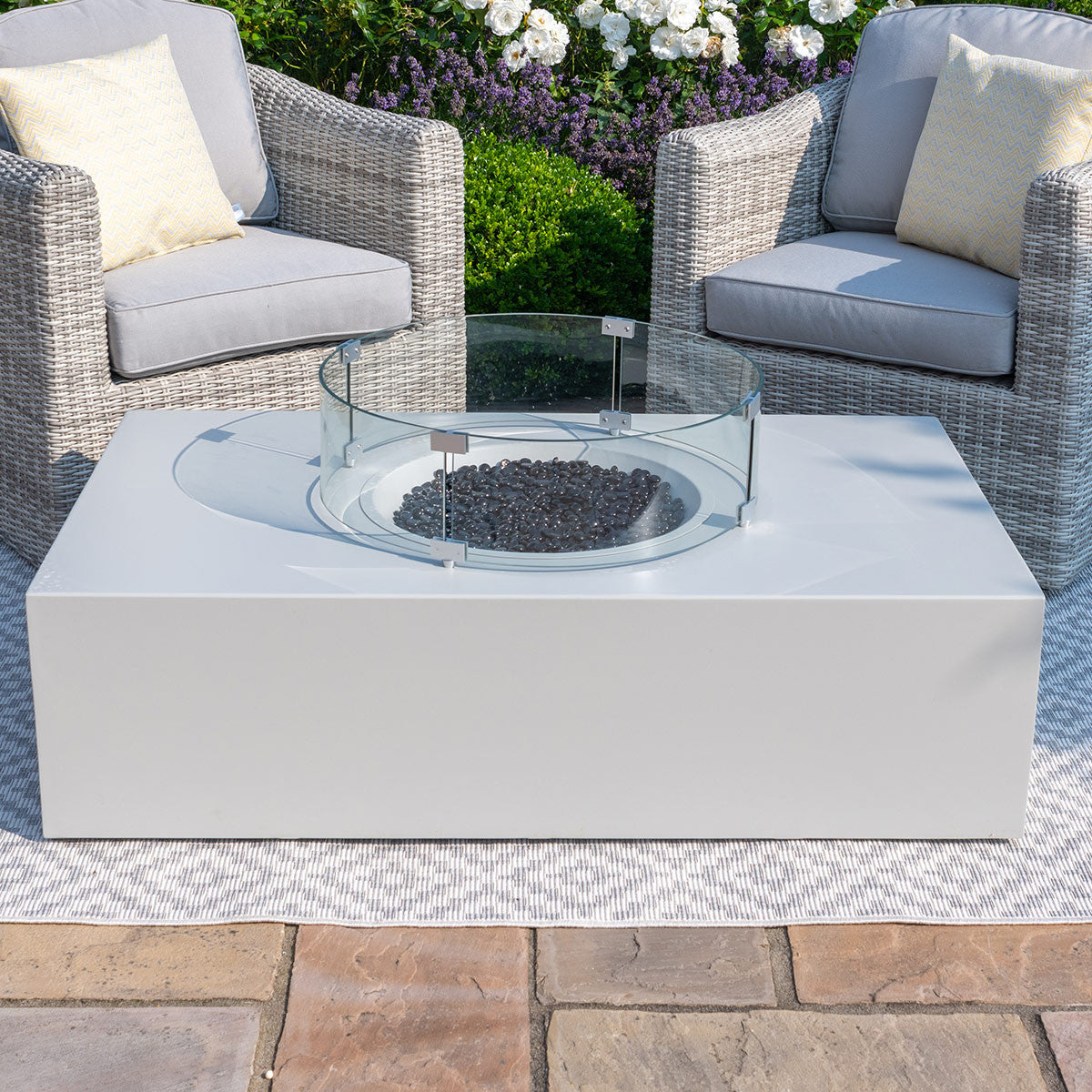 Maze Pebble White Outdoor Fire Pit Coffee Table Rectangle